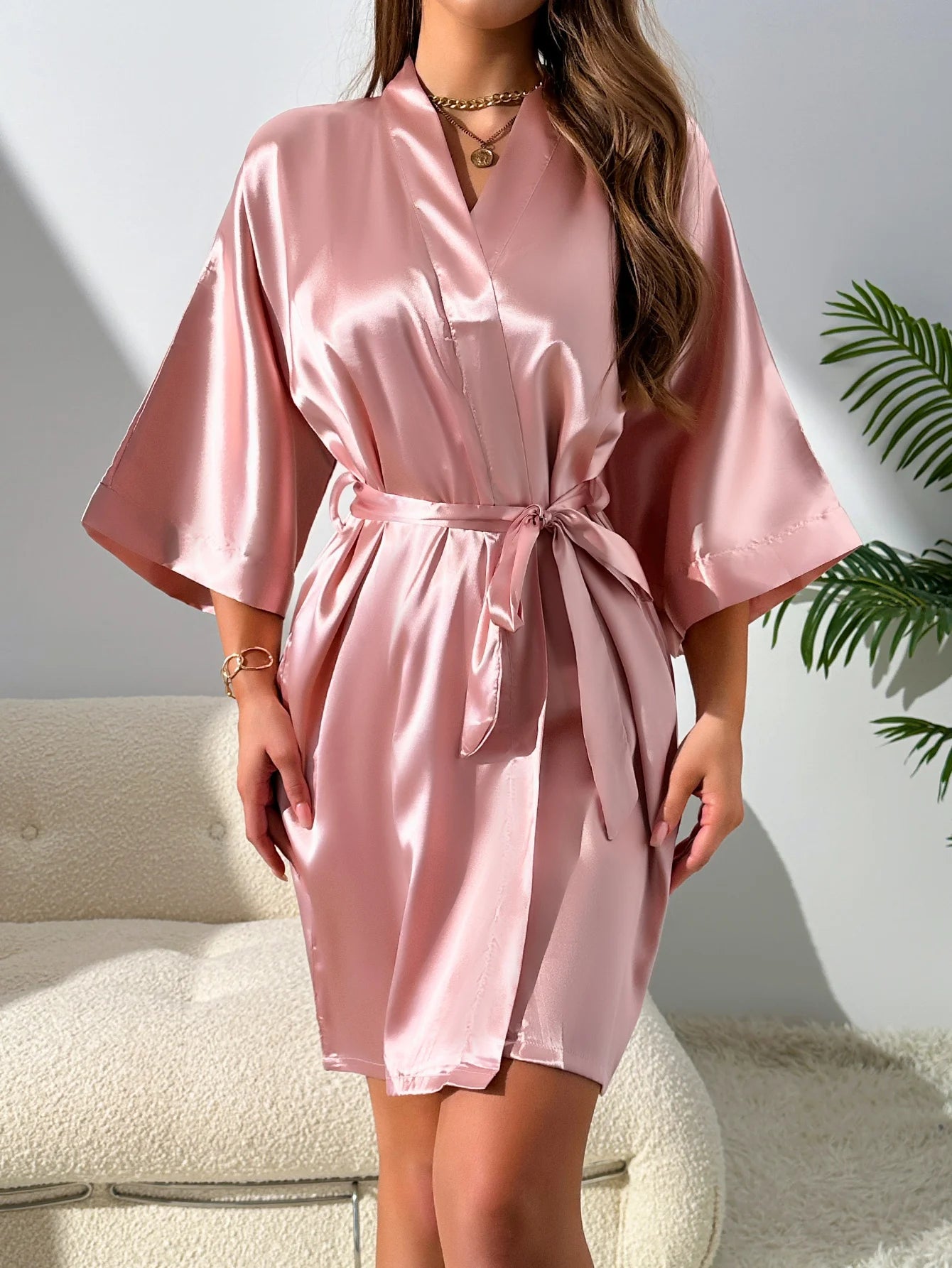 Satin Pyjama Set Damen – 3-teilig mit Robe